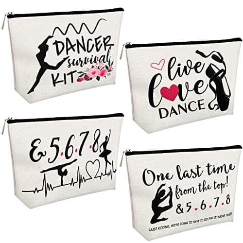 Tondiamo 4 Pcs Dancer Appreciation Gifts Dance Makeup Cosmetic Bags Ballerina Ballet Lover Bag Toiletry Zipper Travel Pouch Gift for Christmas Women Teacher Team