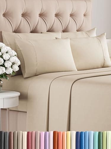 Queen Sheets Set 6 Piece - Includes 4 Pillowcases - Bed Sheets Queen Size - Soft Hotel Luxury Bedding - Cooling, Comfy, Cozy & Breathable - 1 Flat & 1 Fitted & 4 Pillowcases w/ Deep Pockets - Wheat