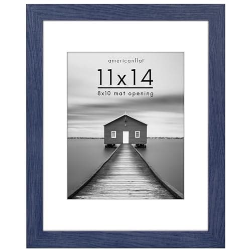 Americanflat 11x14 Picture Frame with Shatter-Resistant Glass - Fits 8x10 Photos with Mat or 11x14 Without Mat - Hudson Collection - Distressed Blue Photo Frame for Wall Display