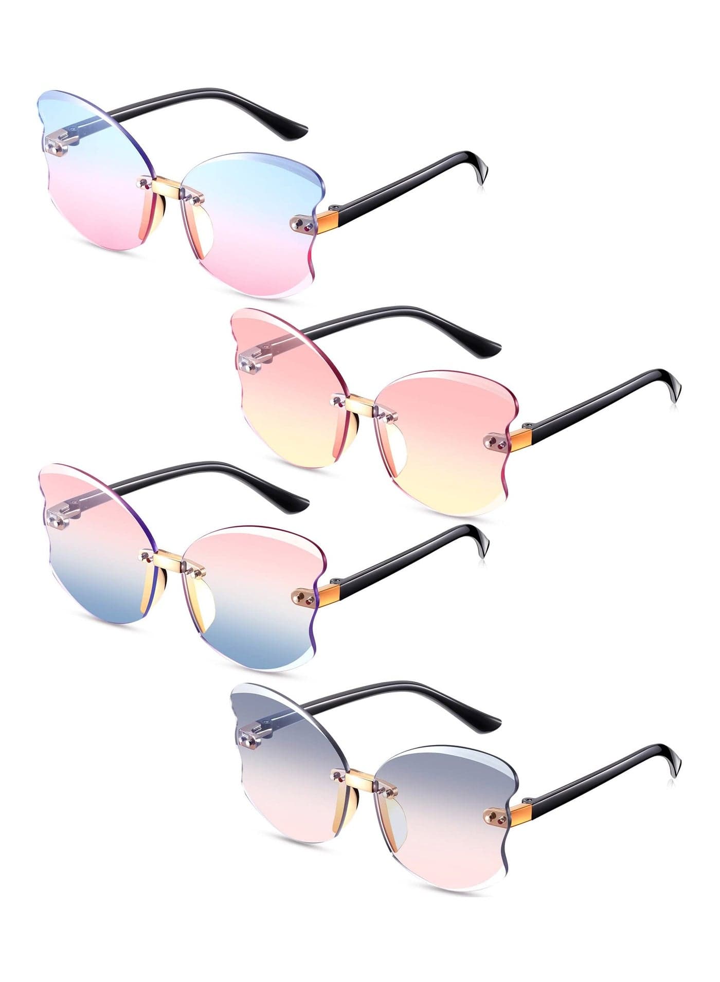 Kid Sunglasses Rimless Butterfly Shaped Trendy Cute Glasses Fairy Transparent Butterfly Glasses Vintage Gradient Frame Eye Glasses Fashionable 90s Girls' Sunglasses 4 Pairs