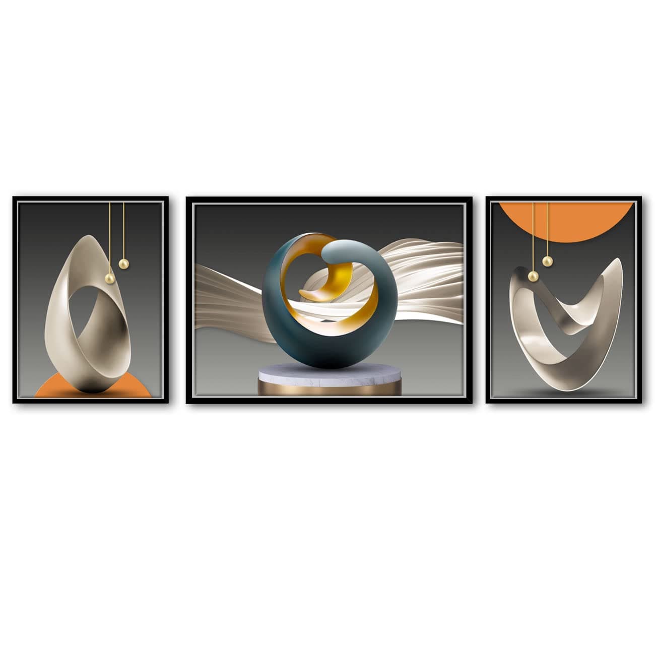 Painting Mantra Canvas Abstract Painting for Living Room Wall Decoration Toroide Minimal Set of 3 Wall Art Prints for Home Wall Dcor Set of 3 17 x 51 Inchs