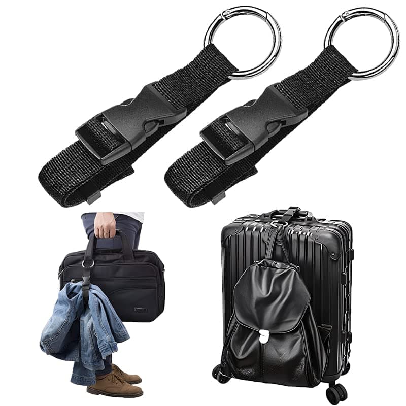 2 Pack Add a Bag Luggage Straps - Adjustable Suitcase Belts Travel Accessories - Jacket Gripper Arm Saver Easy to Carry Your Extra Bags (Black)