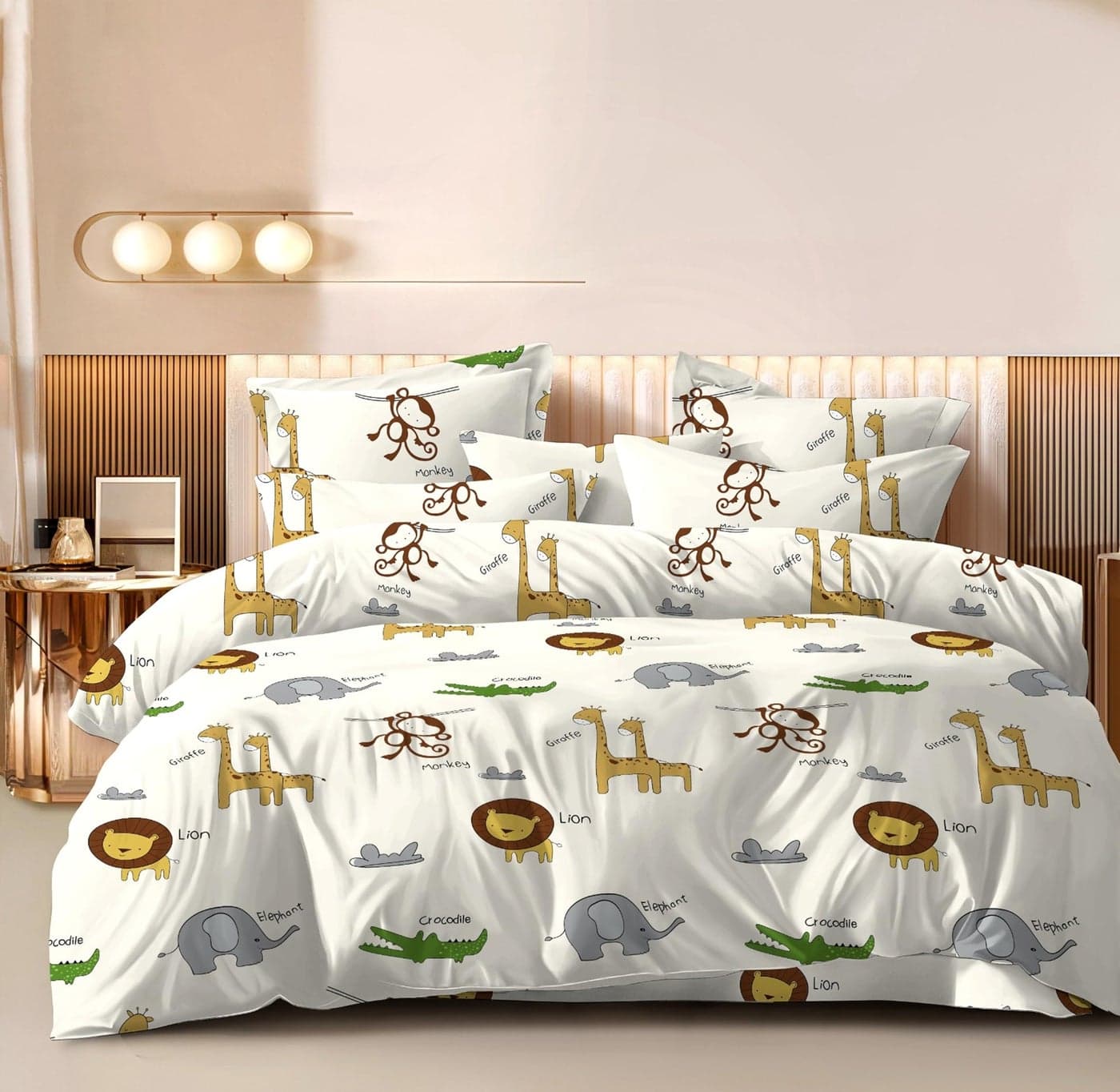 AJISH Super Soft Glace Cotton Feel Kids Jungle Safari Printed Bedsheet for Double Bed – Includes 2 Pillowcases- Bedsheet(83x86 Inch), Pillow Cover(18x28 Inch)