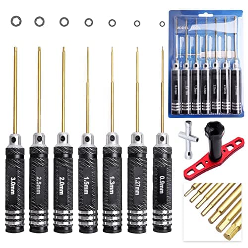 HobbyPark Hex Driver Set Allen Screwdriver Kit Titanium 0.9mm/1.27mm/1.3mm/1.5mm/2.0mm/2.5mm/3.0mm Small and 17mm Wrench Set RC Car Tools Kit