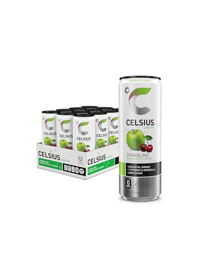 CELSIUS Sparkling Green Apple Cherry, Functional Essential Energy Drink, 12 Fl Oz (Pack of 12)