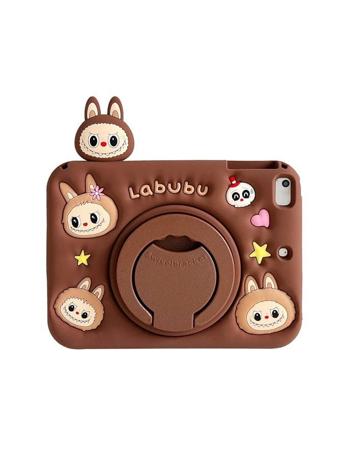 Compatible with iPad Air 11 2025- Cute Cartoon Silicone Case with Labubu Pattern | 360° Rotating Stand | Full-Body Protective Cover
