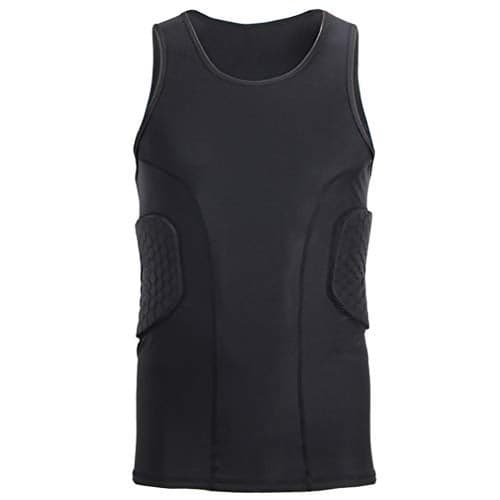 Topeter Padded Football Shirt Rib Protectors Compression Shirt with Pads Basketball Protective Gear Rugby Tank top Black M