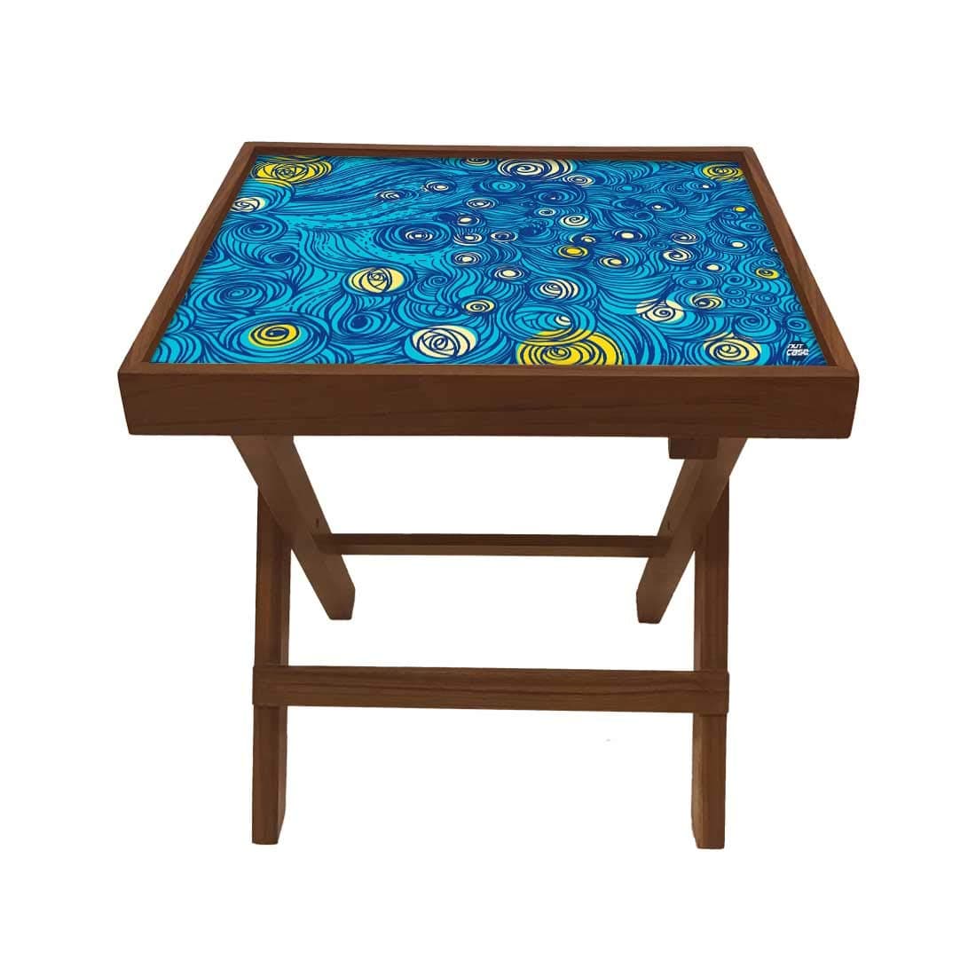 Nutcase Designer Teak Wood Side Table Folding Wooden Bedside Coffee Outdoor Picnic Table Starry Night