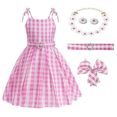 MSSmile-FANKID Girls Pink Costume Strap Dress Girls Pink Movie Cosplay Halloween Party Favors Outfit Clothes(9-10Year/140cm,Kid)
