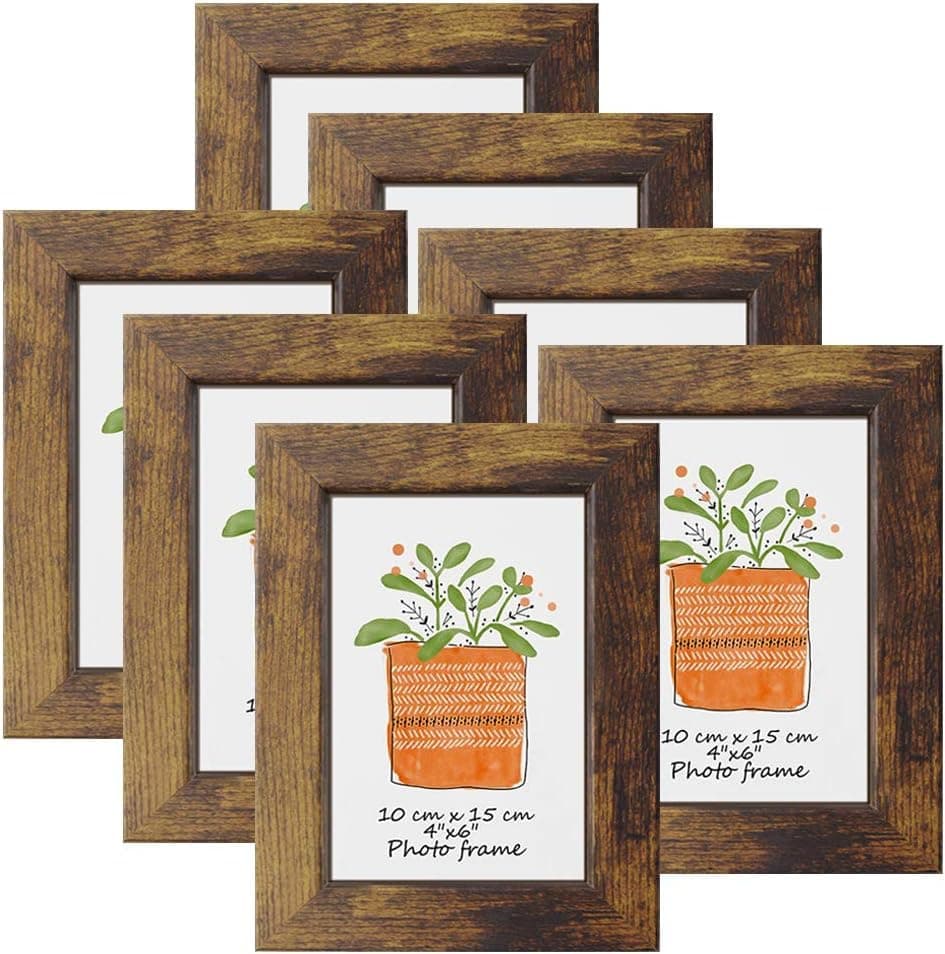 PETAFLOP Wooden Picture Frames 4x6 Rustic Frame Fits 4 by 6 Inch Prints Wall Tabletop Display, 7 Pack