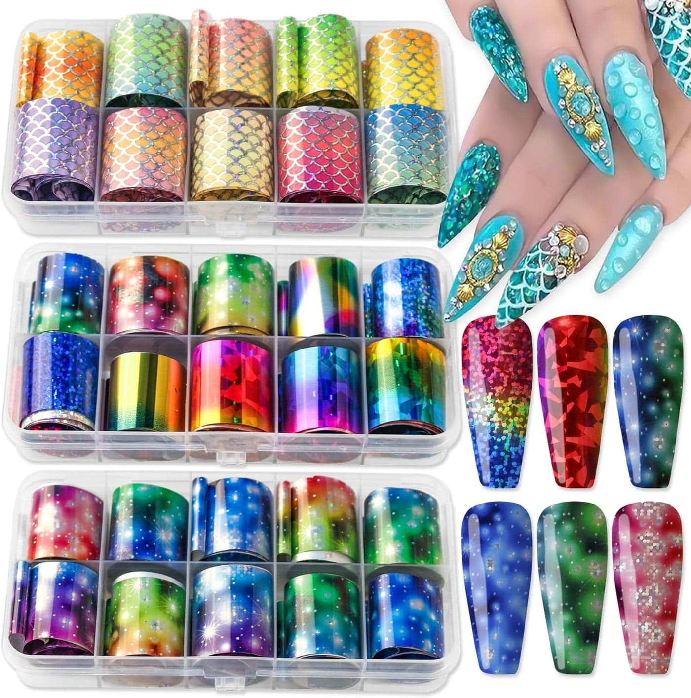 Nail Foil Transfer, DANNEASY 30 Roll Starry Sky Star Nail Foils Sheet Iridescent Foil Stickers for Nails Holographic Nail Art Foil Transfer Nail Design Stickers Nail Stickers Decals