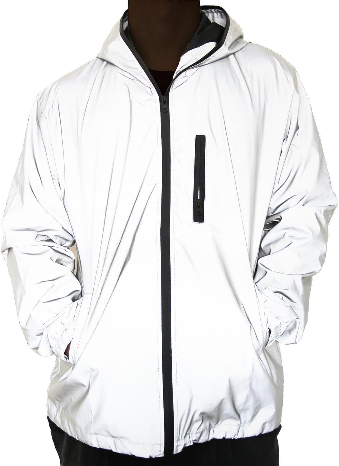 fangfei Reflective Hooded Windbreaker Jacket - Gray, 4XL