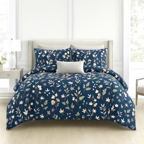 AB HOME DECOR 170TC Soft Glace Cotton Luxury Breathable Quilt Cover Double Bed with Zipper-Duvet Cover-Razai/Comforter Cover-Dohars King Size-90x100 Inches- Royal Blue Flowers