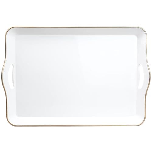 Spsyrine White Decorative Serving Tray with Handles, Elegant Plastic Coffee Table Tray for Ottoman, Living Room, Home Decor