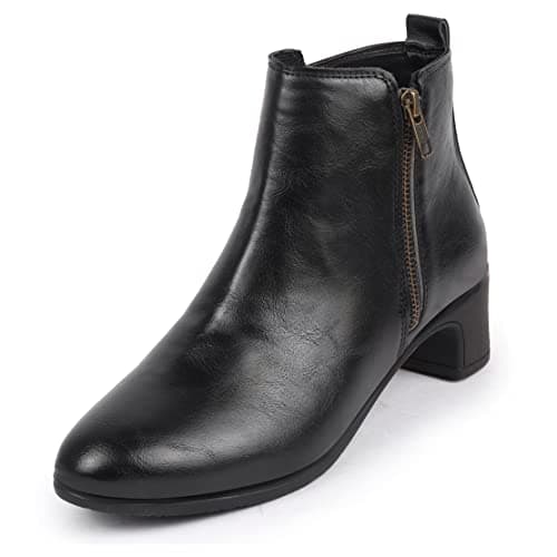 FAUSTO FST KI-260 BLACK-36 Women's Black Mid Top Flared Heel Side Zipper Winter Classic Boots (3 UK)