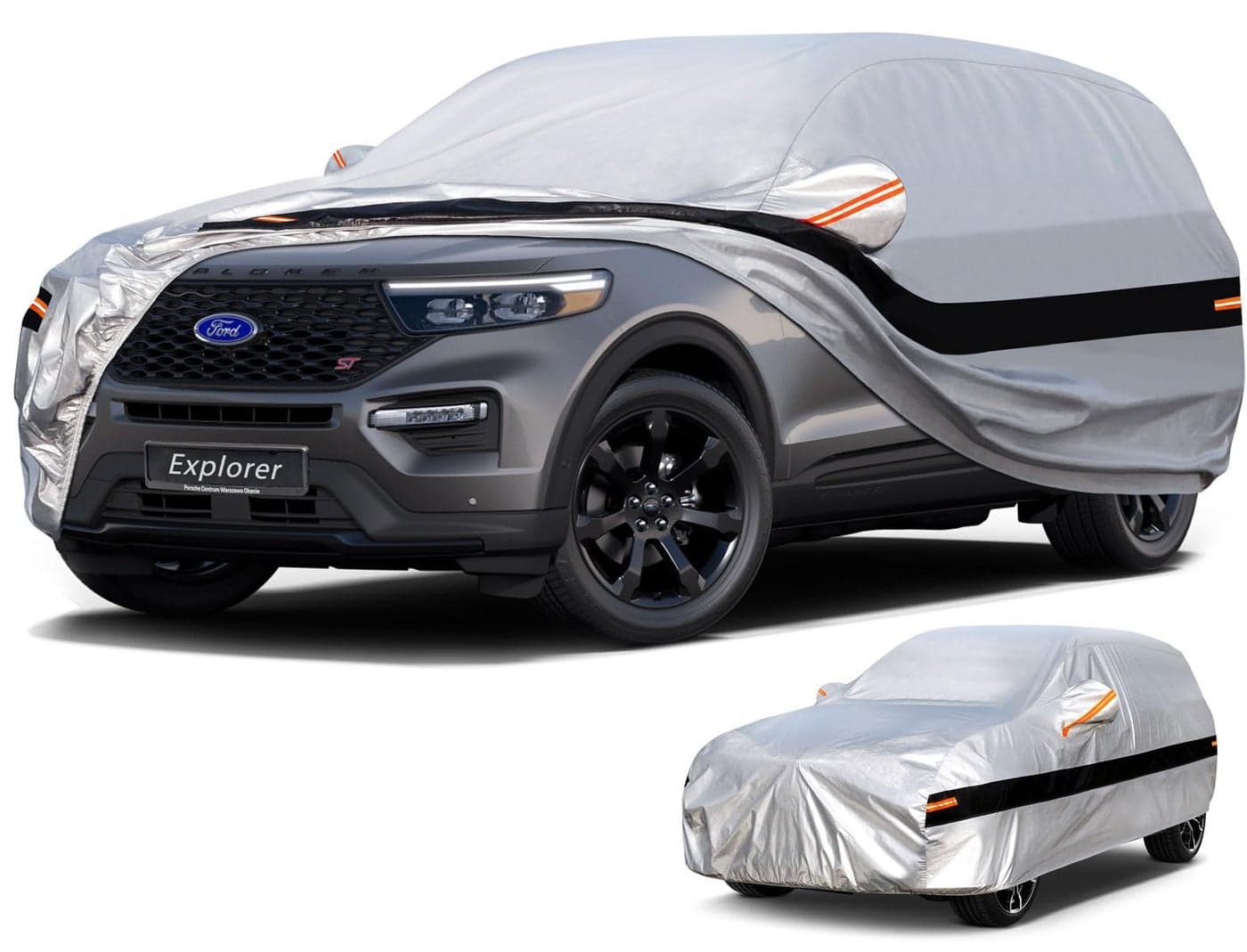 Holthly 10 Layers SUV Car Cover Custom Fit for Ford Explorer (2006-2025), Waterproof All Weather for Automobiles, Outdoor Full Cover Sun Dust Rain Protection with Cotton. Silver