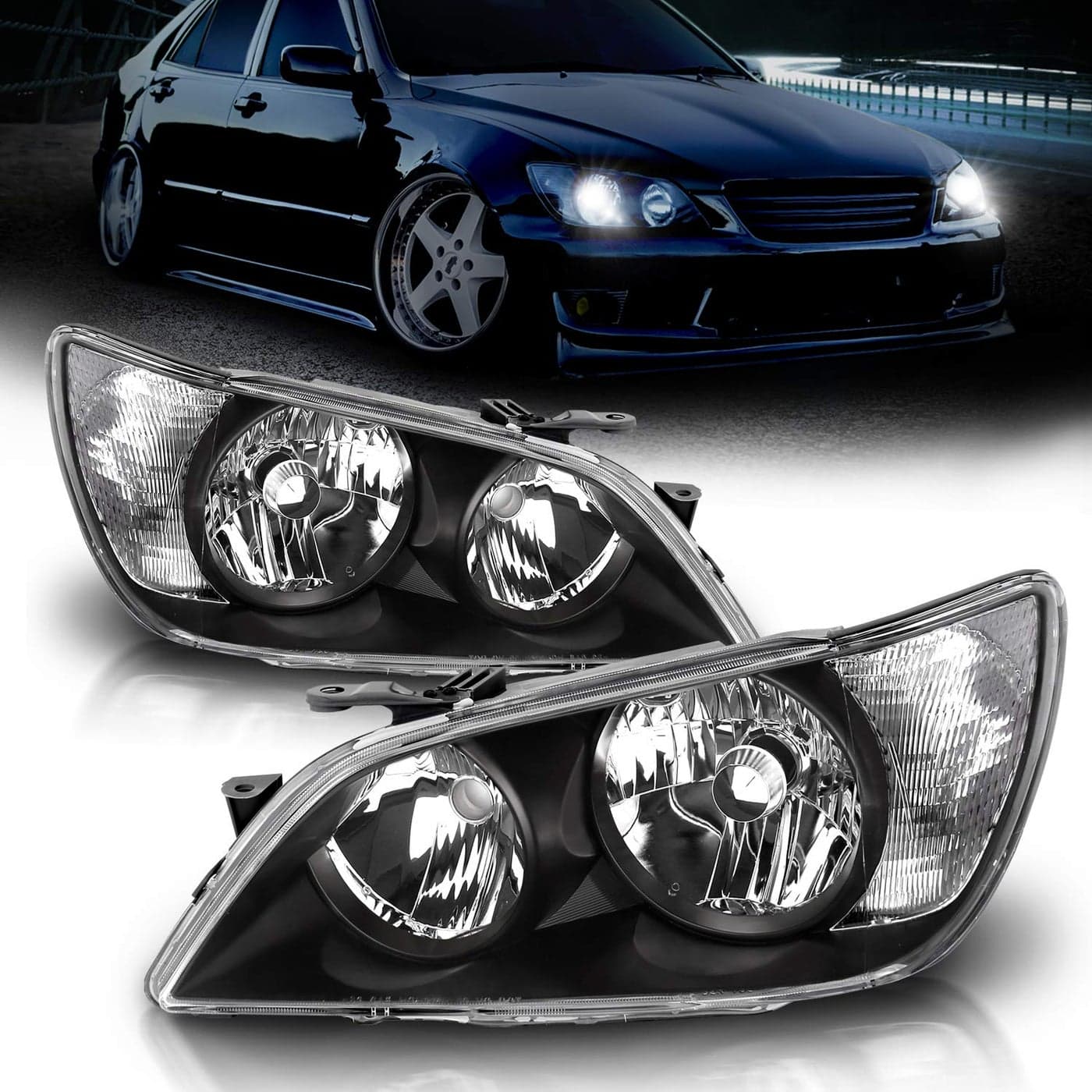 AmeriLite for 20012005 Lexus IS300 Projector Black OE Type Replacement Headlights Assembly Set Passenger and Driver Side