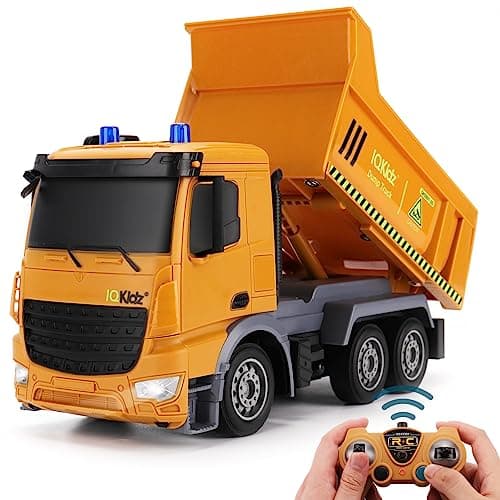 IQKidz Remote Control Dump Truck Toys RC Construction Vehicles with Blue Warning Lights Trucks Toy for Boys Girls 3 4 57 8 9 10 Year Old and Up Best Birthday Gift Ideas for Kids Age 510