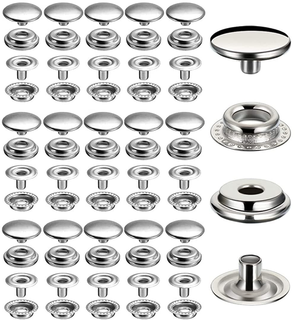 240 Pieces Stainless Steel Snap Fastener, BetterJonny 15mm Heavy Duty Snap Button Press Stud Cap for Jeans Fabric Jackets Clothes Bag Leather DIY Craft