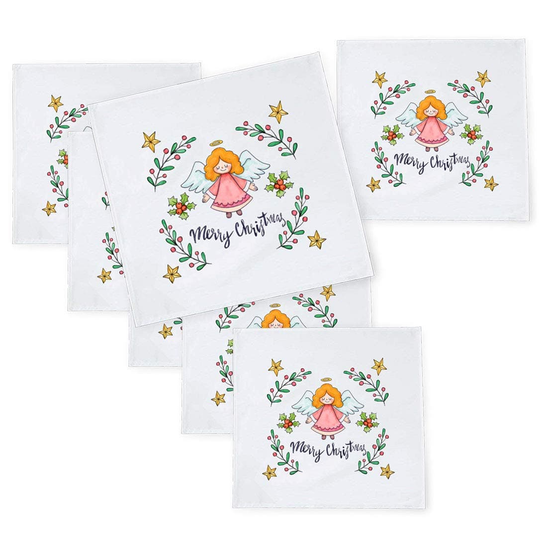 Khakee 6 Pcs Christmas Theme Tafta Silk Table Napkins 10x 10 for Xmas Decoration Christmas OrnamentsChristmas Gift npxmas188P