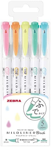 Zebra Highlighter Mildliner Brush Honnori fluorescence color 5 Colors Set WFT85C