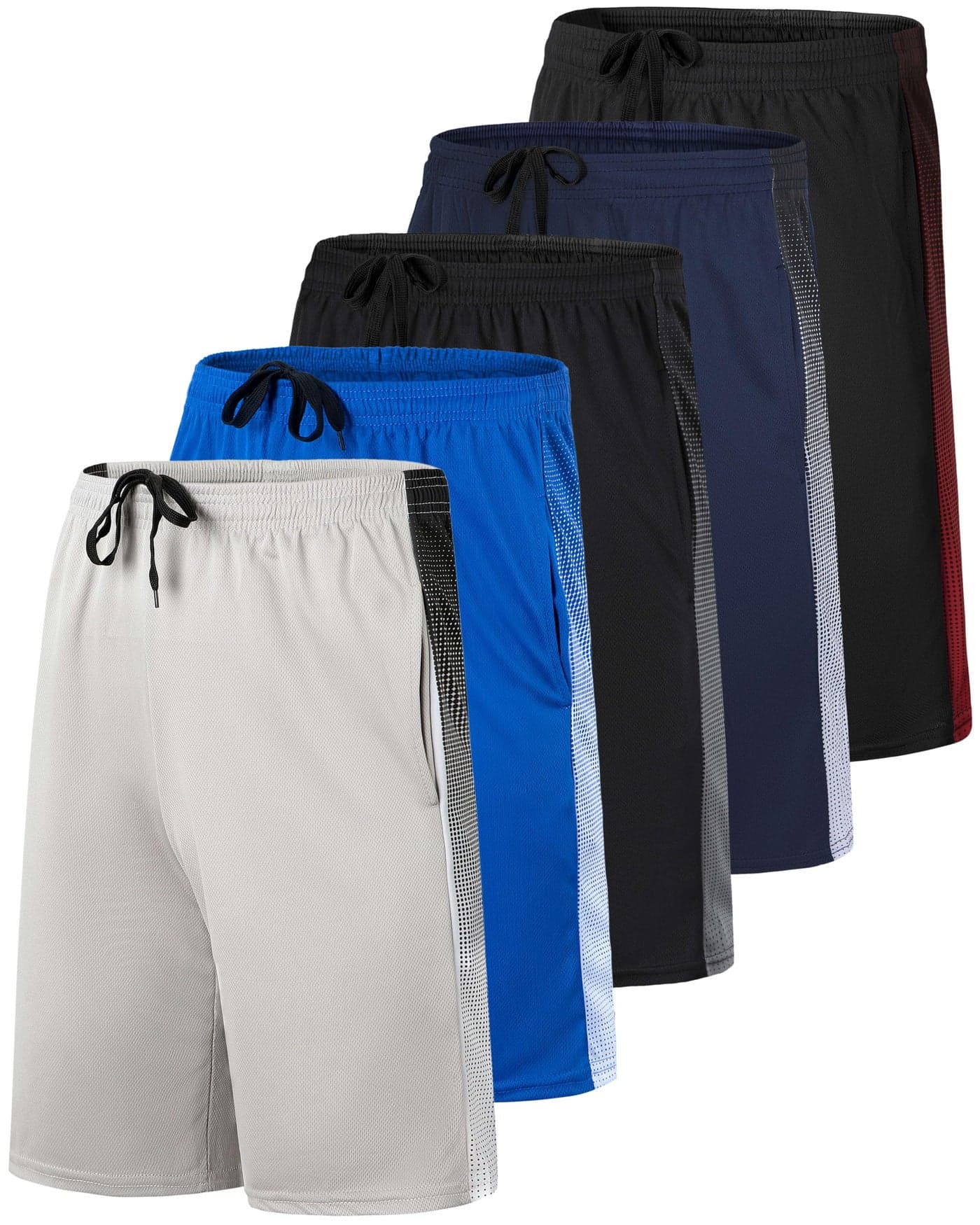 Real Essentials 5 Pack: Men’s 9" Mesh Shorts – Athletic Gym, Workout, Basketball, Running, Casual Lounge Activewear Pockets, Set 10,XXL