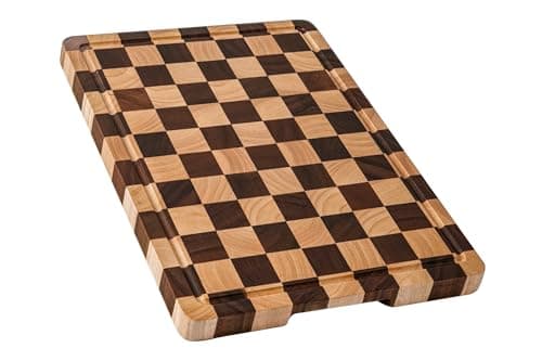 THETCHRY Cutting Boards for Kitchen, Checkered Cutting Board Upgraded, Acacia Wood Chopping Board with Juice Grooves & Handles, Large Butcher Block Serving Tray with Gift Box, 17"X12"X0.8"