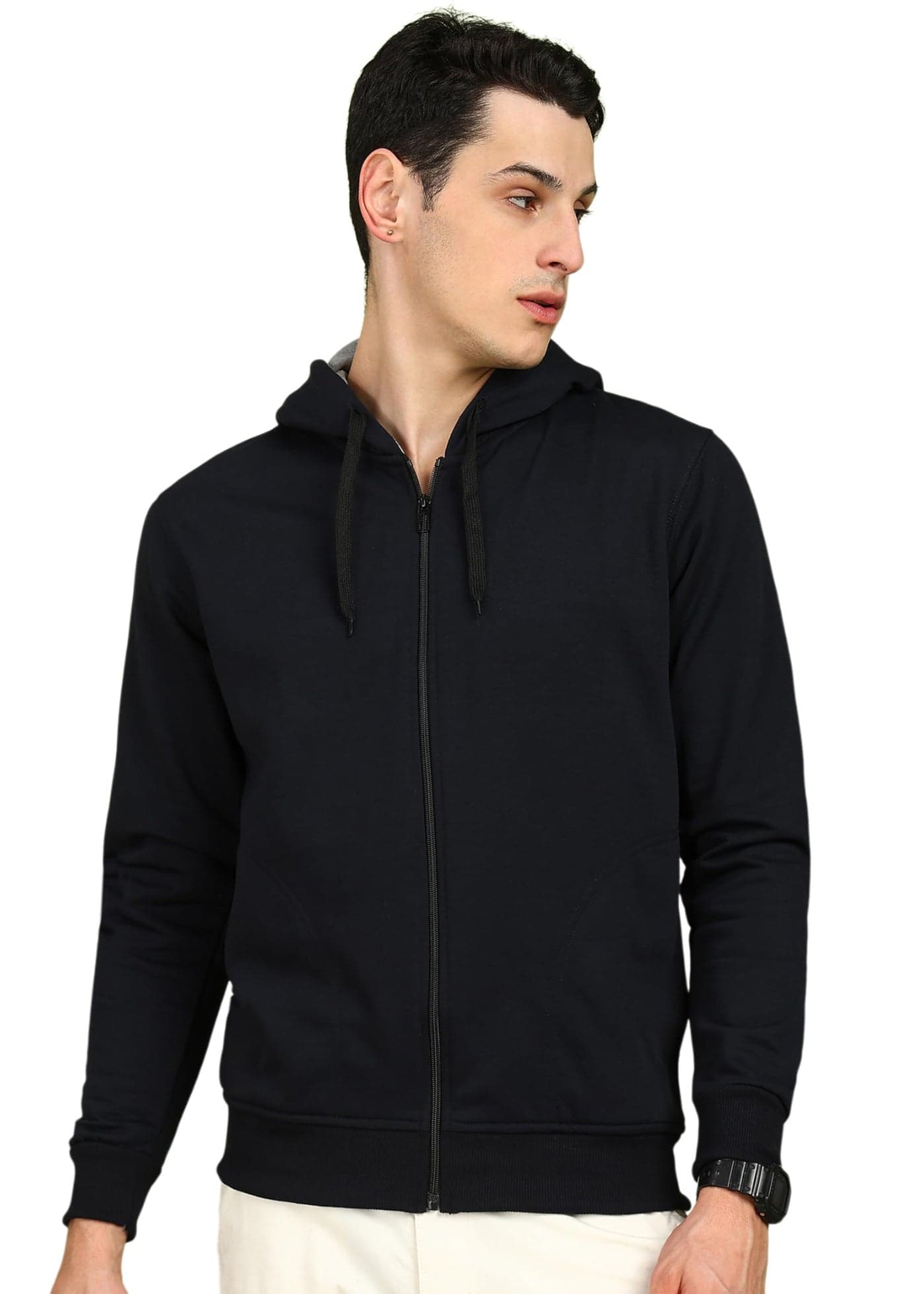 Alan Jones Clothing Men’s Solid Zipper Hooded Sweatshirt | Ribbed Hem, Lined Hood, Side Pockets, Durable Zip | Multiple Colors (Navy_XL)