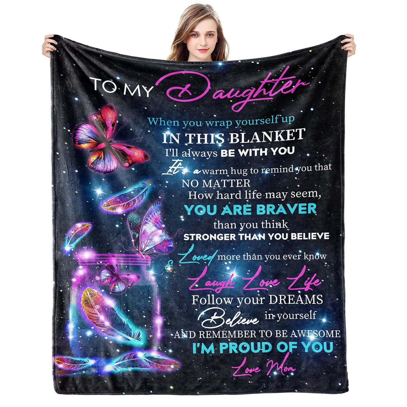 Gift for My Daughter Blanket from Mom as Birthday Present I Love You Letter to Her UltraSoft Flannel Fleece Light Weight Bed Throw 60x50 Daughter Gift1