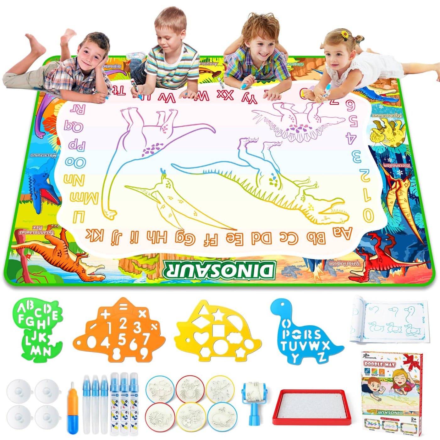 Jasonwell Aqua Water Doodle Mat 60x40 Inches Large Magic Drawing Doodling Mat Coloring Mat Educational Toys Christmas Birthday Gifts for Kids Toddler Boys Girls Age 2 3 4 5 6 7 8 Year Old (Dinosaur)