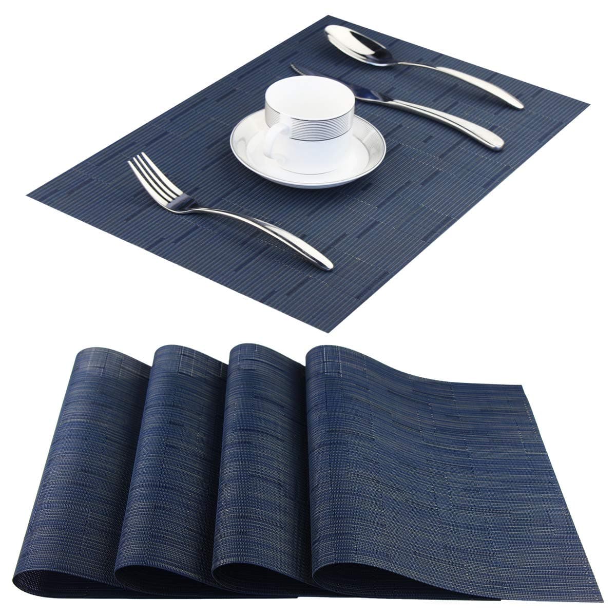 Panda Palm Vinyl PlacematsWashable Table Mats Easy to Clean Woven Placemats for Dining Table Set of 4Navy Blue