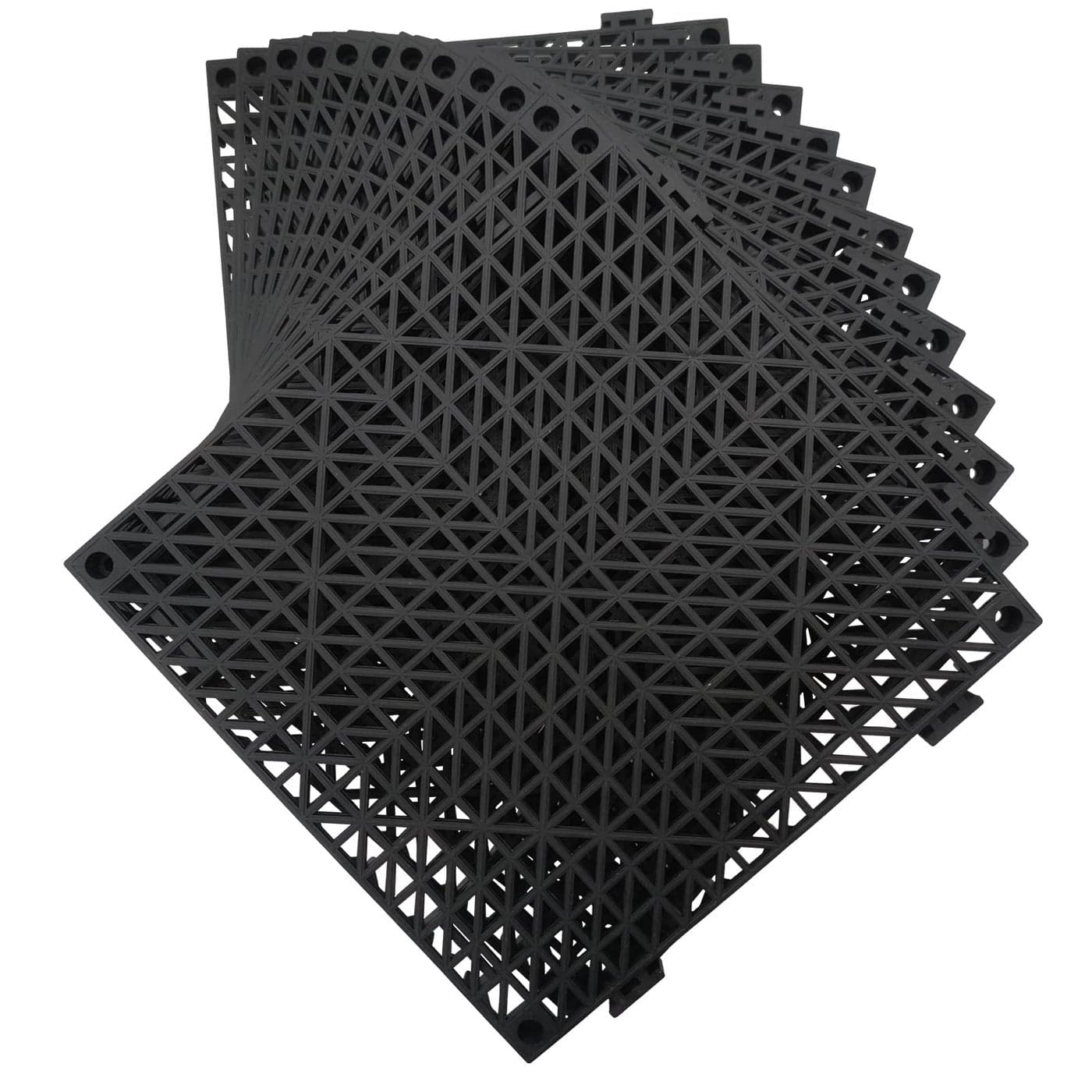 Jaderlu 12 Pack Modular Interlocking Cushion 116 x 116 Rubber Mat Floor Tile Mats Drain Pool Patio Balcony Yard Pet Area Washer PadBlack