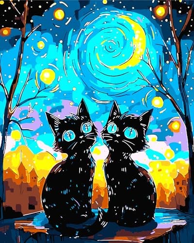 Yunnuo Paint by Numbers Kit for Adults Two Black Cat Adult Paint by Number Kits Animals and Starry NightDIY Paintwork with 3 Paintbrushes and Acrylic PaintsPerfect for Home Wall Decor 16x20 Inch