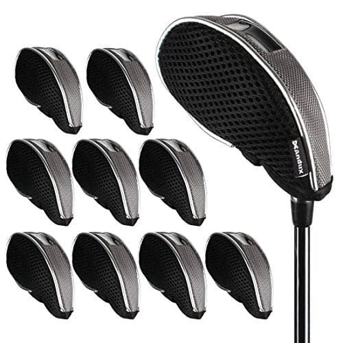 Andux Mesh Golf Iron Club Head Covers Clear Window Left and Right Handed 10pack (Black/Grey)