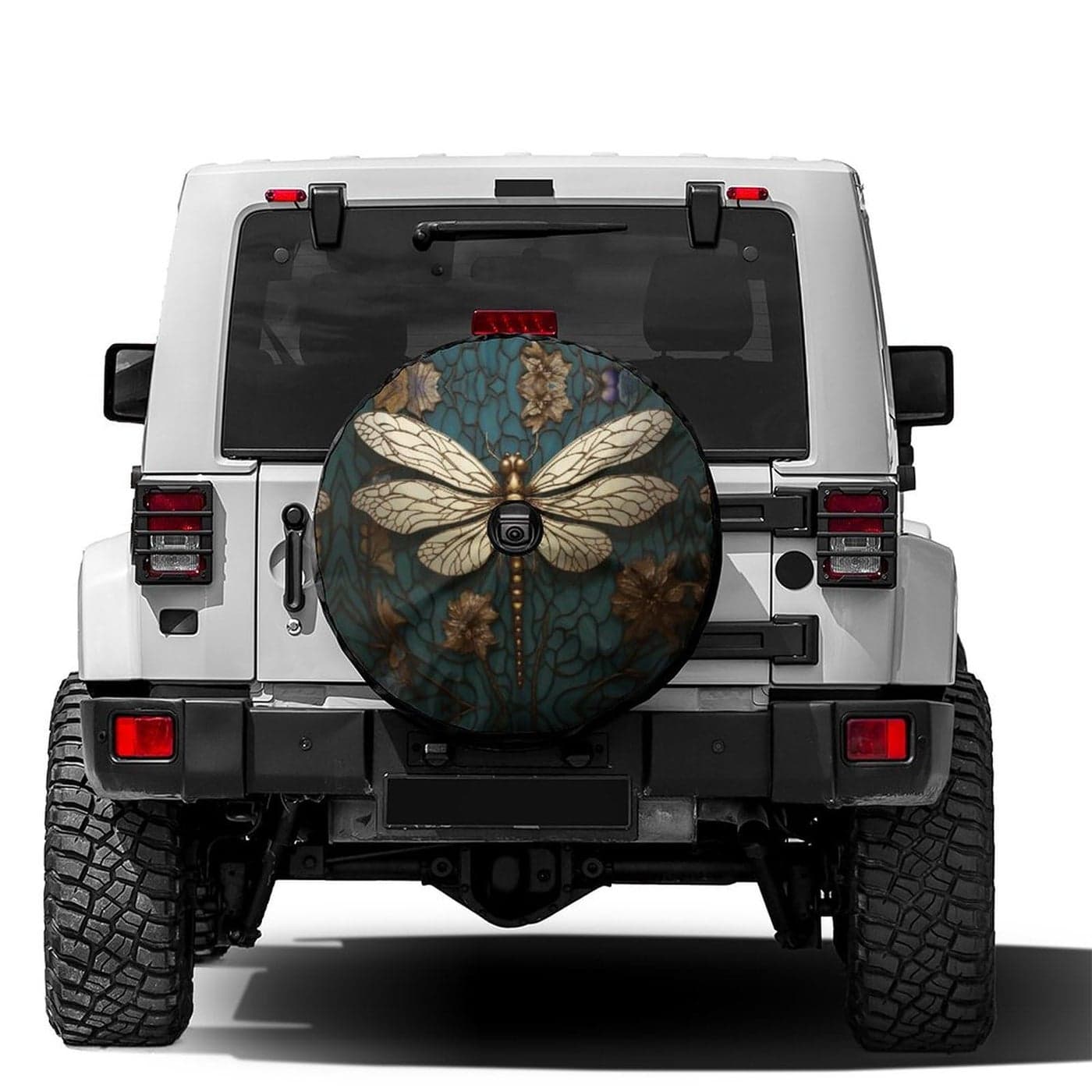 Delerain Spare Tire Cover with Backup Camera Hole Gold Dragonfly Wheel Covers Waterproof DustProof UV Sun Universal Fit for RV Trailer RV SUV Truck 18 Inch for Diameter 3234