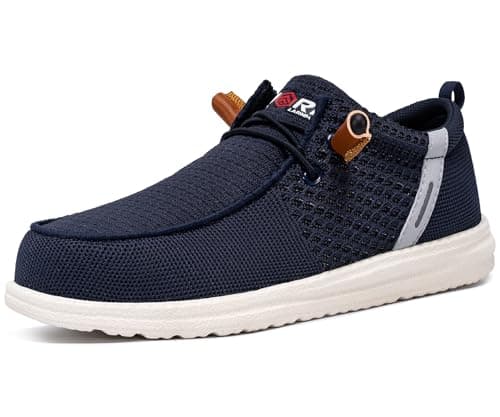 LARNMERN Slip On Steel Toe Shoes Men Lightweight Comfortable Lounging Walking Sneakers Safety Work Steel Toe Loafers (7.5 Men, Navy Blue)