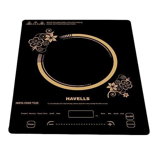 Havells TC 20 Glass Ceramic Cooktop Induction (Electric Stove) | 2000 W | With 9 Cooking Options | Copper Coil with 3 Year Warranty | Auto Pan Detection Sensor | Designer Touch Panel (Black)