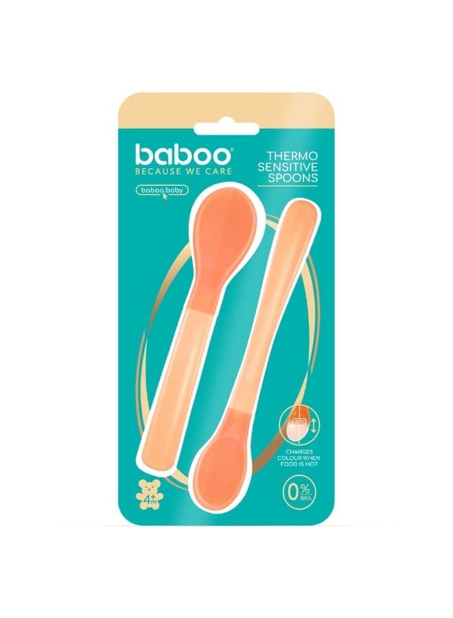 Baboo Heat Sensitive Spoons (2-Pack) – Spoons change color above 37°C to protect your baby from hot food | Best Silicone Baby Spoons for Babies | BPA-Free 4+ Months