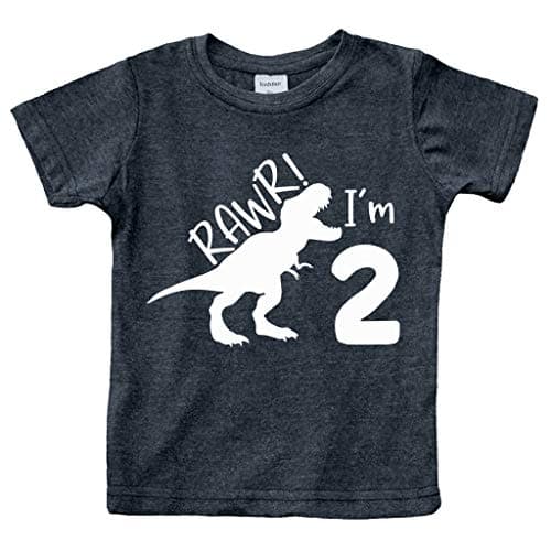 2nd Birthday Shirt boy Dinosaur rawr im 2 Toddler Two Year Old Second Dino Outfit (Charcoal Black, 2 Years)