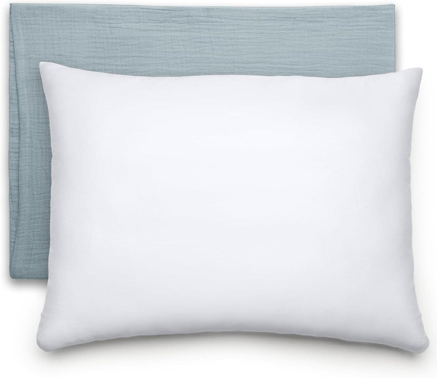 Comfy Cubs Toddler Pillow with Muslin Pillowcase 13 x 18 in Travel and Sleep Support for Kids Lightweight Breathable Microfiber Fill Soft and Cozy Small Pillow for Toddlers Pacific Blue