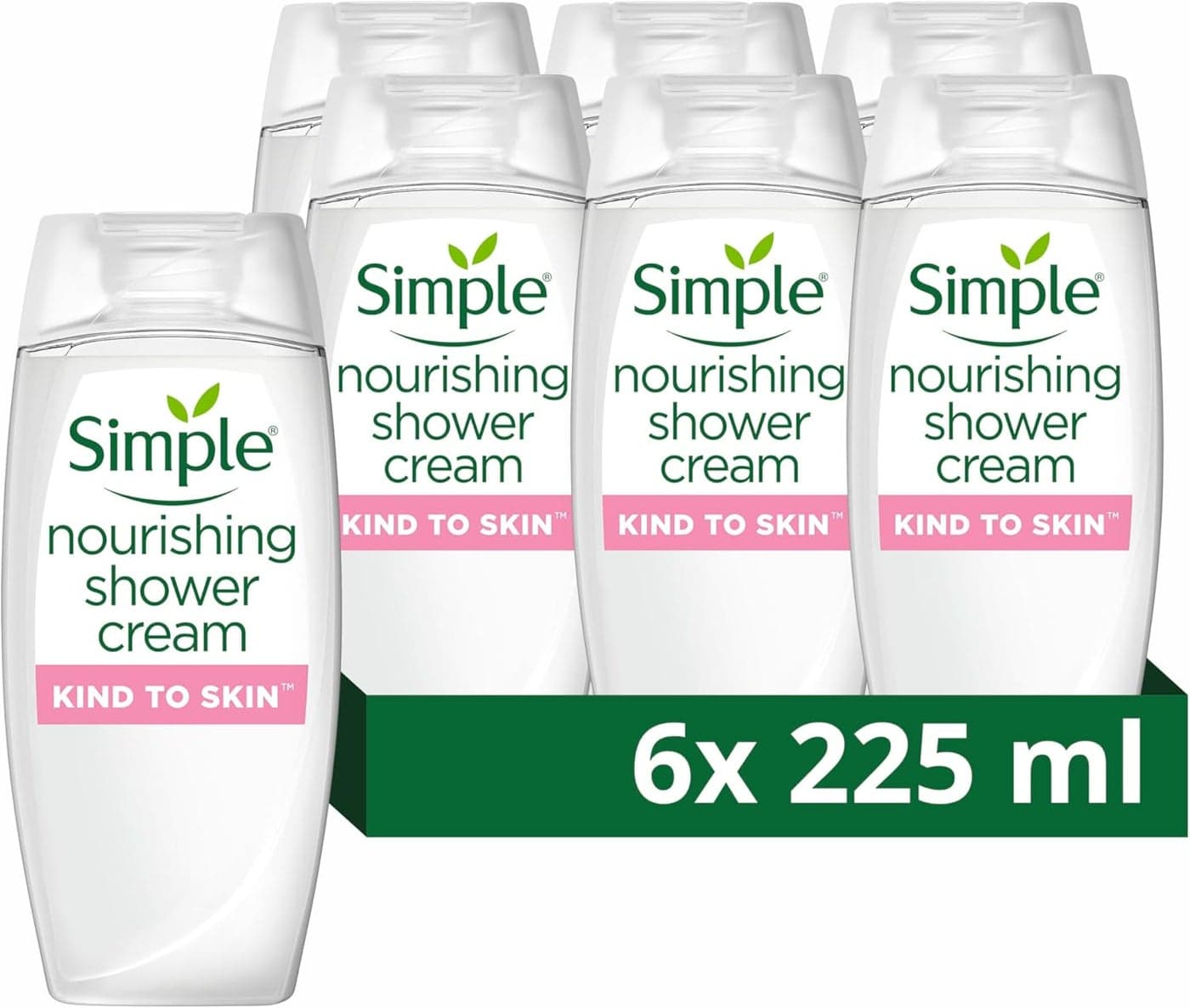 Simple Kind to Skin Nourishing Shower Cream pack of 6 dermatologically tested for gentle skin care 225 ml White
