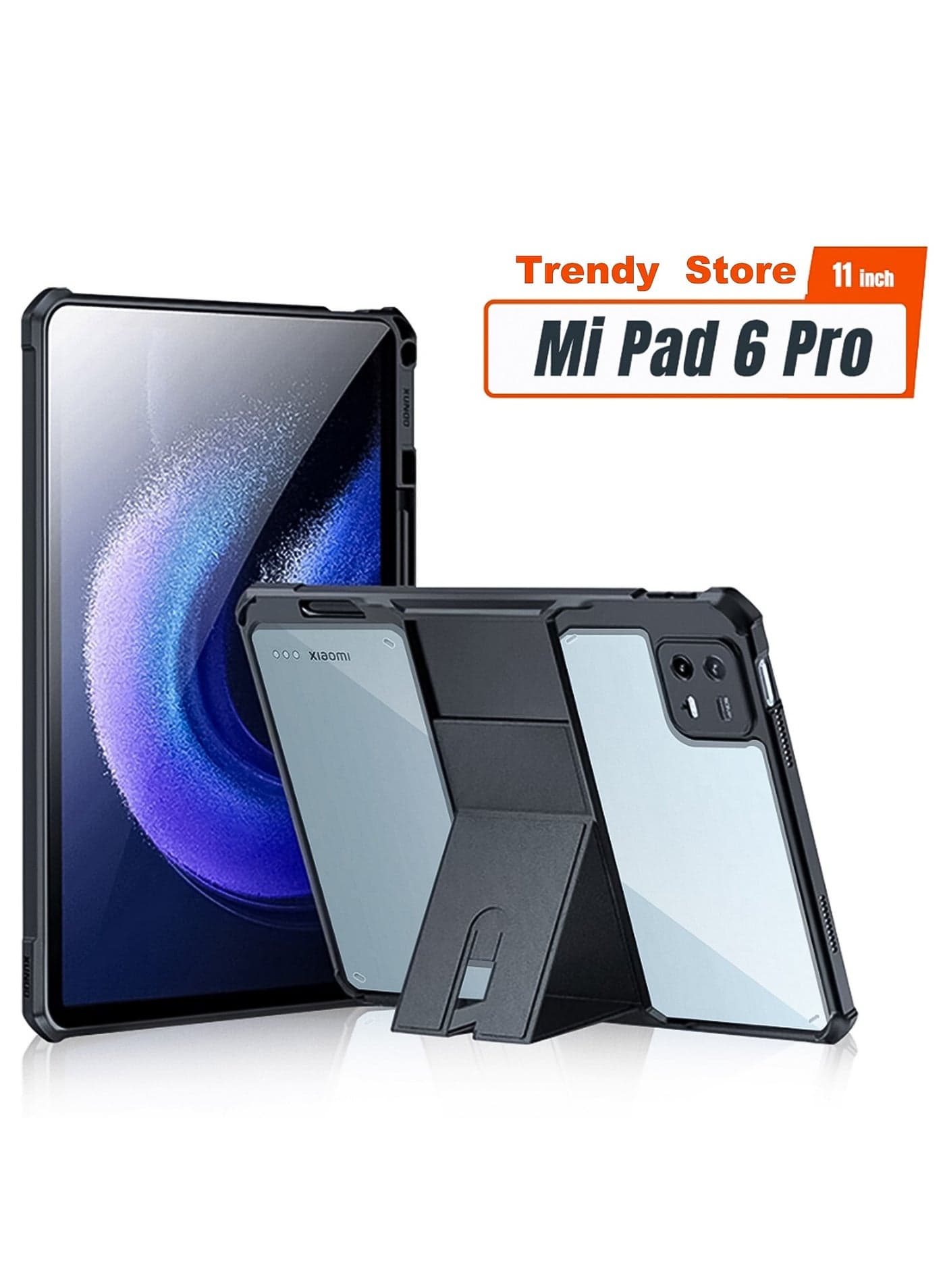 For Xiaomi Pad 6 Case | Xiaomi Pad 6 Pro Cover 11 Inch TPU Bumper Tablet Cover, with Foldable Standing Stand and Pen Tray, PC Material Clear Anti-Yellowing Tablet Back Cover