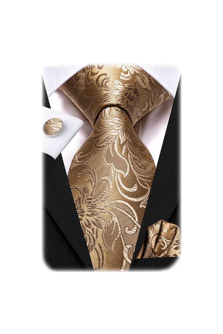 Hi-Tie Silk Paisley Ties for Men Necktie Pocket Square Cufflinks Set Foral Tie Sets Formal Business,Khaki