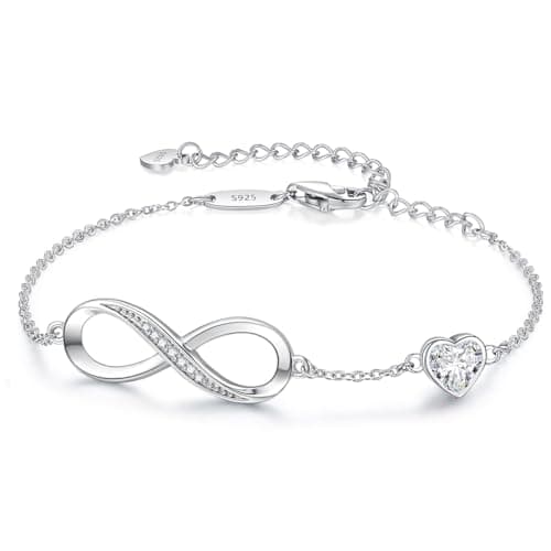 CDE Infinity Heart Symbol Charm Link Bracelet for Women 925 Sterling Silver Adjustable Mother's Day Gift Anniversary Jewelry Christmas Birthday Gifts for Wife Girlfriend Her
