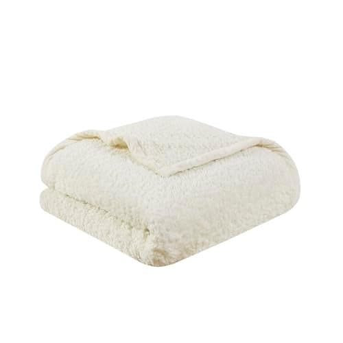 Woolrich Burlington Berber Blanket Super Soft, Cozy Lightweight Cover with Luxurious Velvet Binding, Modern Trendy All Season Bedspread Bedding-Set, King: 108x90, Ivory