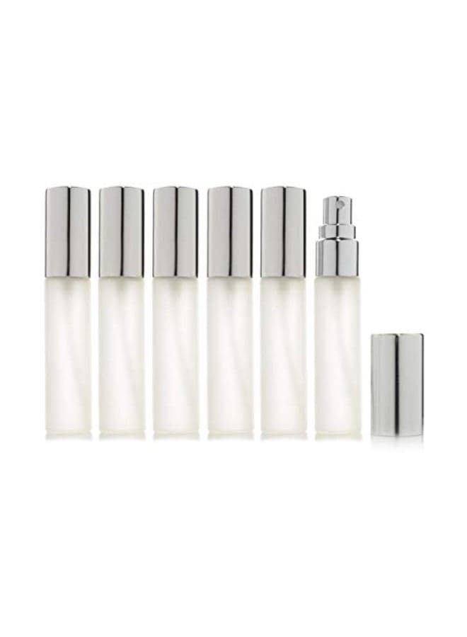 Enslz 6 pcs Frosted Fine Mist 10ml13oz Atomizer Glass Bottle Vial Spray Refillable Fragrance Perfume Empty Scent Bottle 2 pcs 3ML Free Pipette 10ml Silver