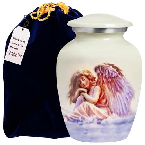 Trupoint Memorials Cremation Urns for Human Ashes, Handcrafted Baby Urn for Moms Who Lost Their Child – Medium, White Angel