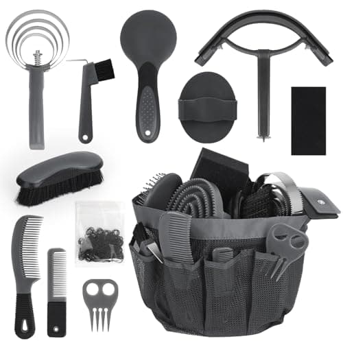 inoreal Horse Grooming Kit 12 Pcs – Complete Horse Brushes & Care Supplies Set with Organizer Tote Bag, Equine Coat Grooming Tools, Tack Room Equipment & Gifts for Horse Owners & Lovers