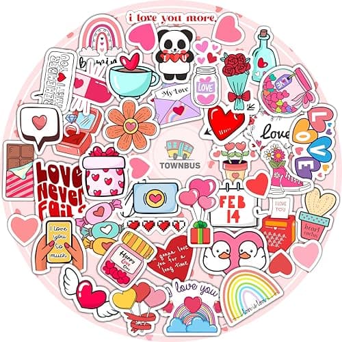 TOWNBUS | 38 Love Stickers | Perfect for Valentine Gift,laptops,Mobiles,waterbottles,Journals,Scrapbookings etc-Self-Adhesive