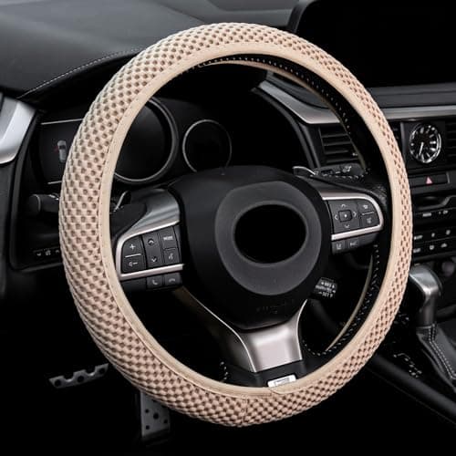 Alpmosn Elastic Stretch Steering Wheel Cover Breathable Microfiber Ice Silk AntiSlip Car Interior Accessories Fits for 1415 Steering Wheel Covers for Women MenBeige
